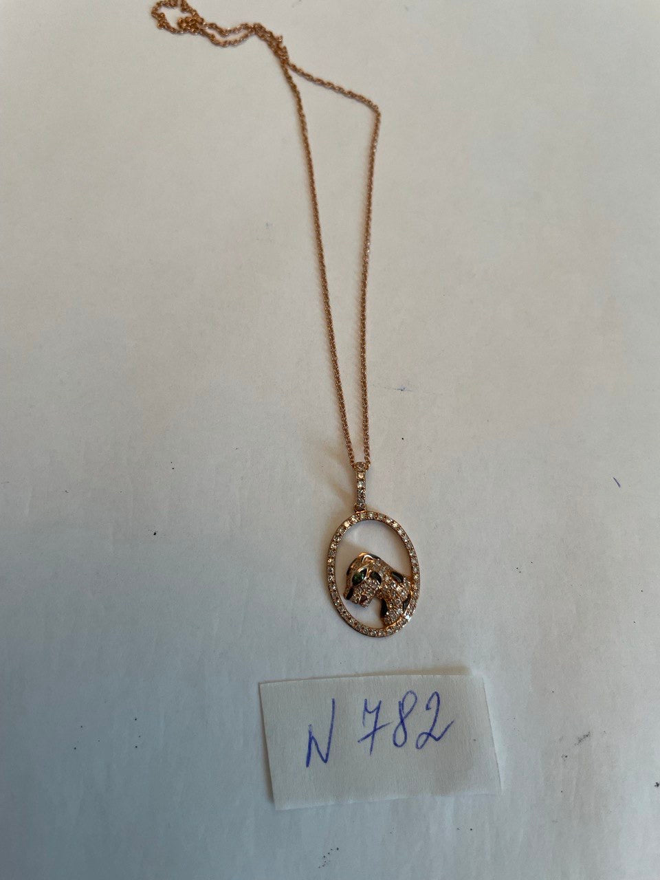 Diamond Leopard Jaguar Panther Halo 14K Rose Gold Pendant Medallion Necklace