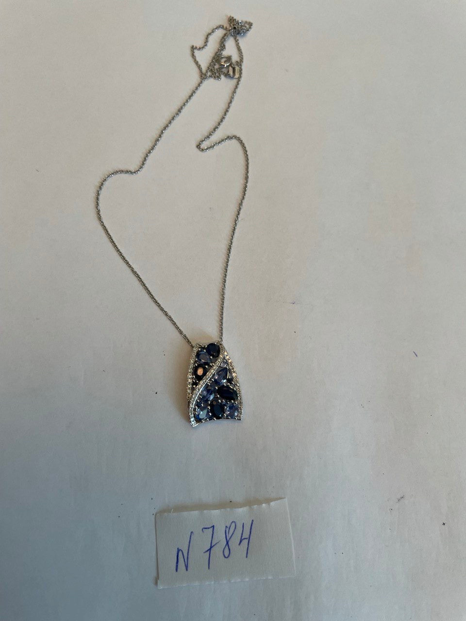 Dark Light Hue Blue Sapphire Cluster Diamonds Pave White Gold Pendant Necklace
