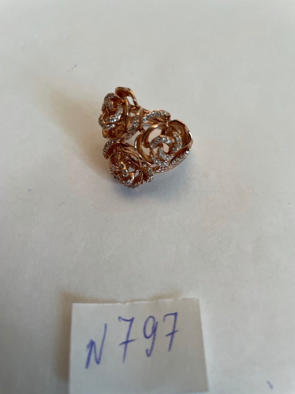 Rose Floral Flower Petals Diamond Pave Set 14K Rose Gold Cocktail Ring