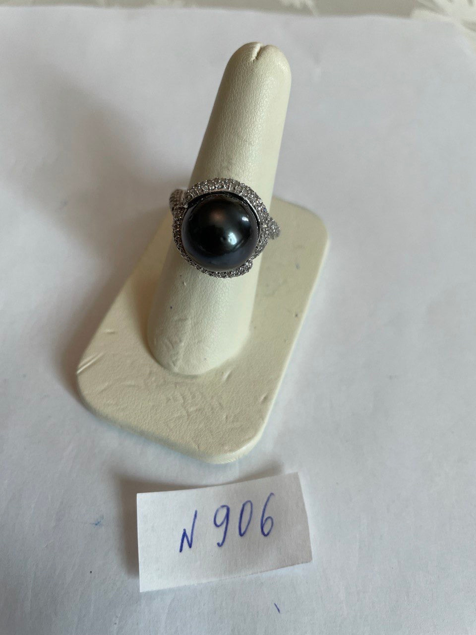 Grey Silver Black Tahitian Pearl White Gold Diamond Pave Set Spiral Bypass Ring