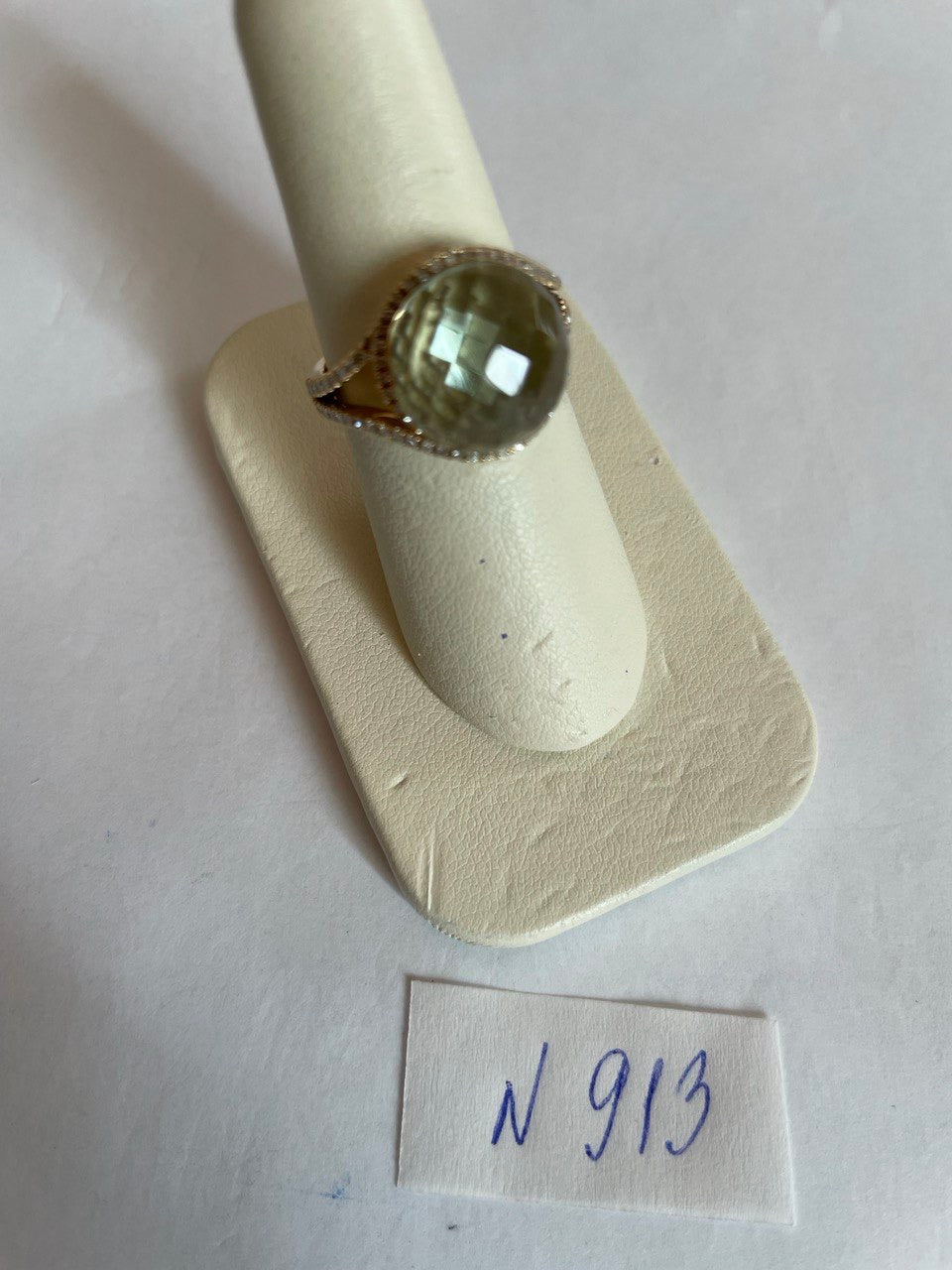 Round Shape Checkerboard Cut Green Amethyst Prasiolite 14K Gold Split Shank Ring