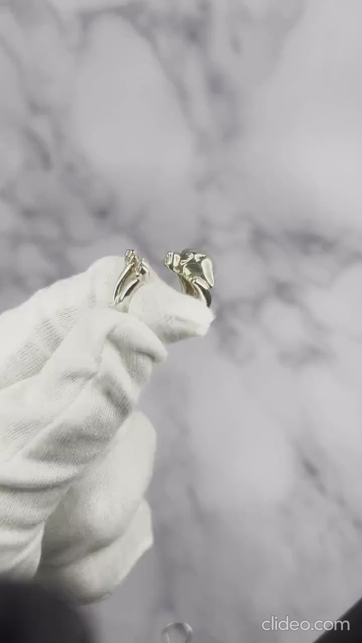 925 Sterling Silver Dog Puppy Animal Nature Cute Beagle Statement Open Hug Ring