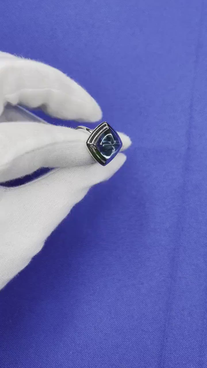 Blue Topaz Sugarloaf Cabochon Mountain Pyramid Cone Cocktail Statement Solitaire