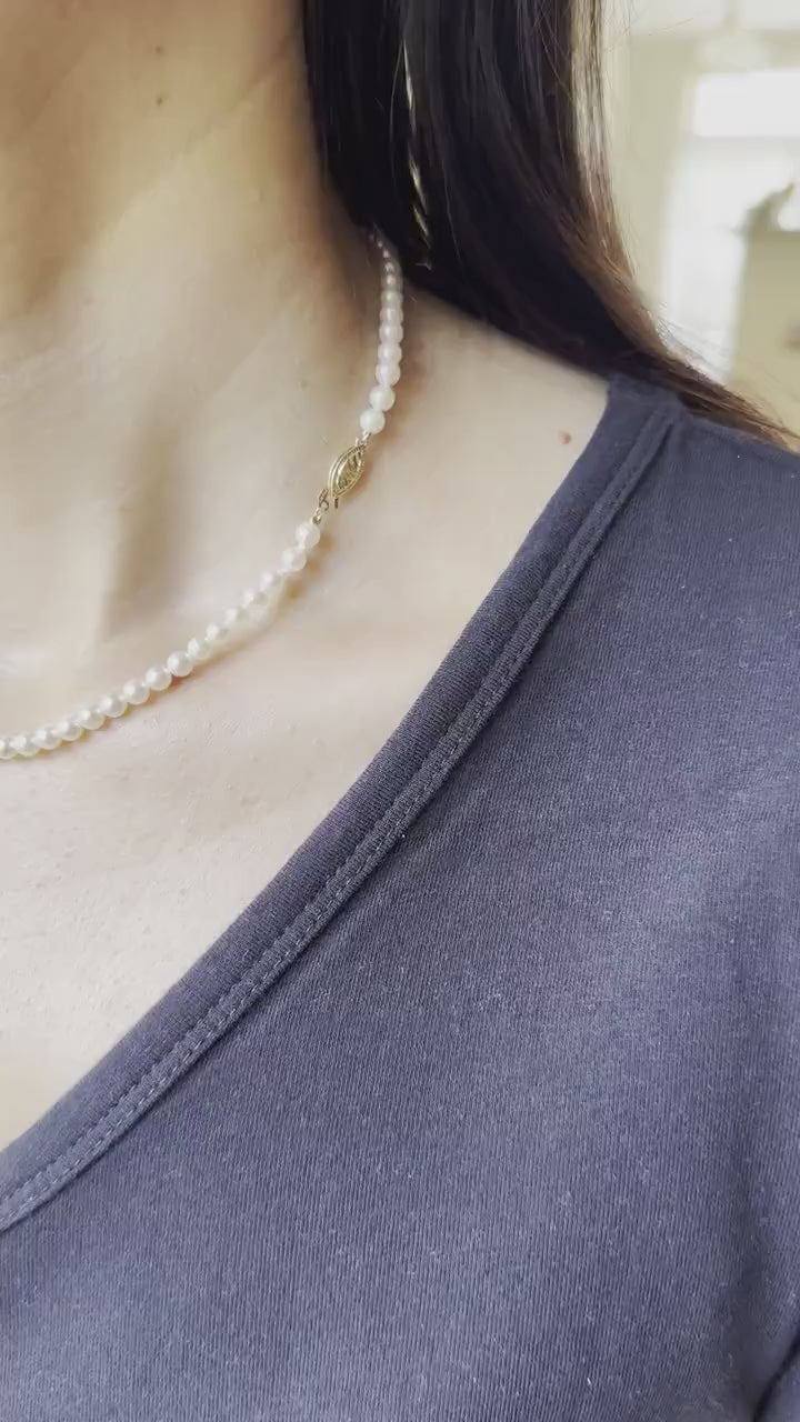 14 Karat Yellow Gold White Akoya Pearl Bead Layer Dainty Classic Beautiful White
