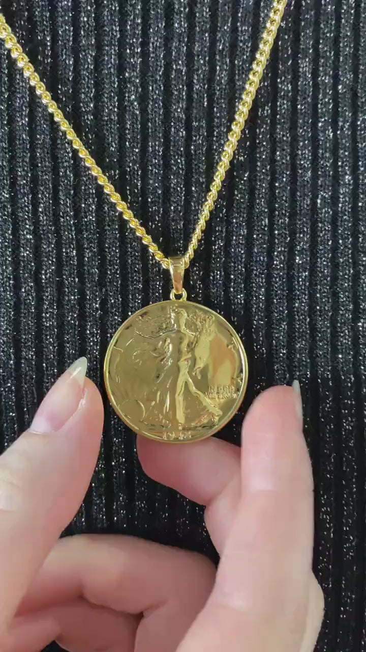 American USA Vintage Dollar Genuine Coin Curb Link Yellow Gold Vermeil Sterling