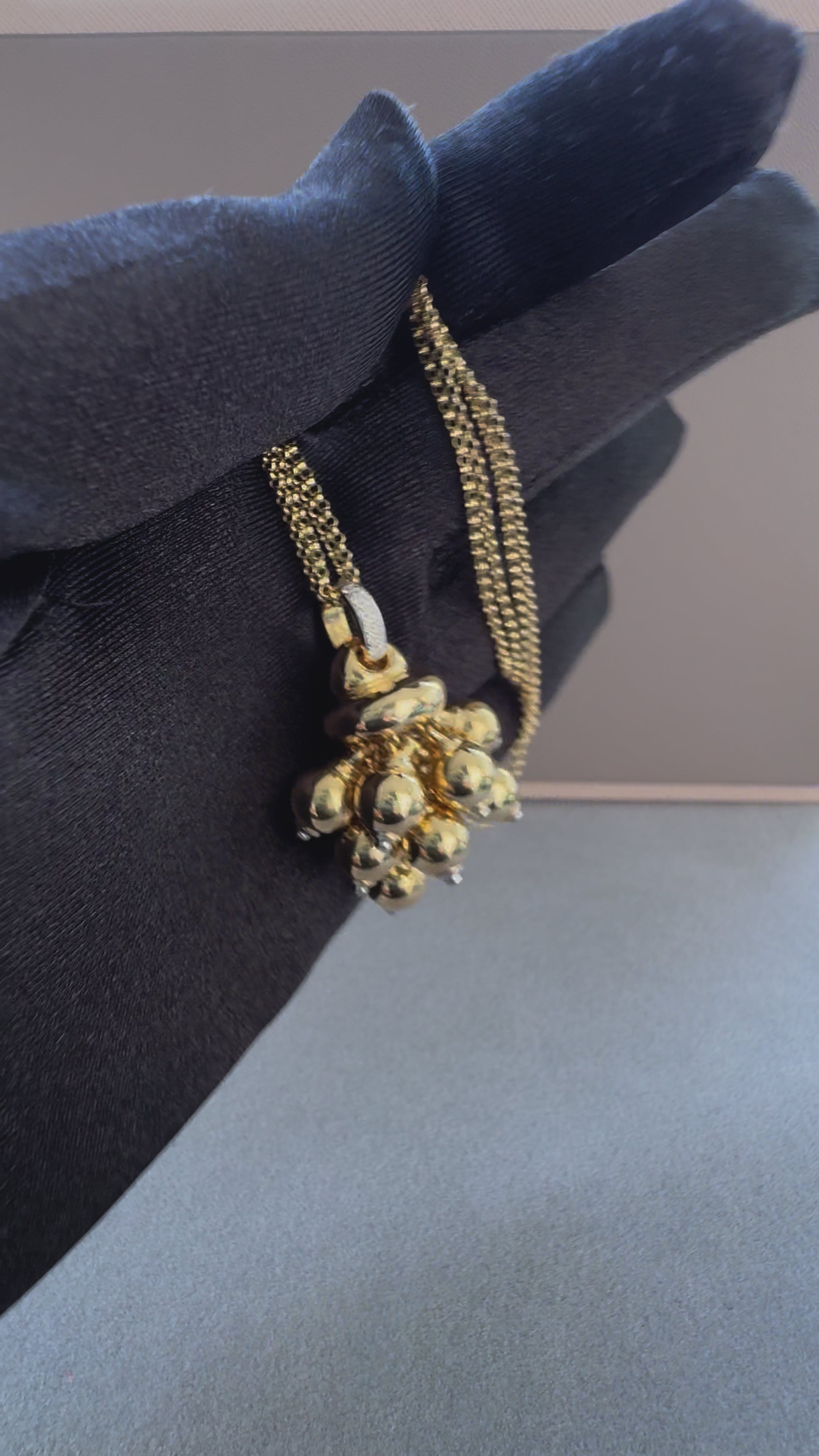 Diamonds Golden Spheres Gold Balls Geometric Bells Motif 18K Gold Necklace