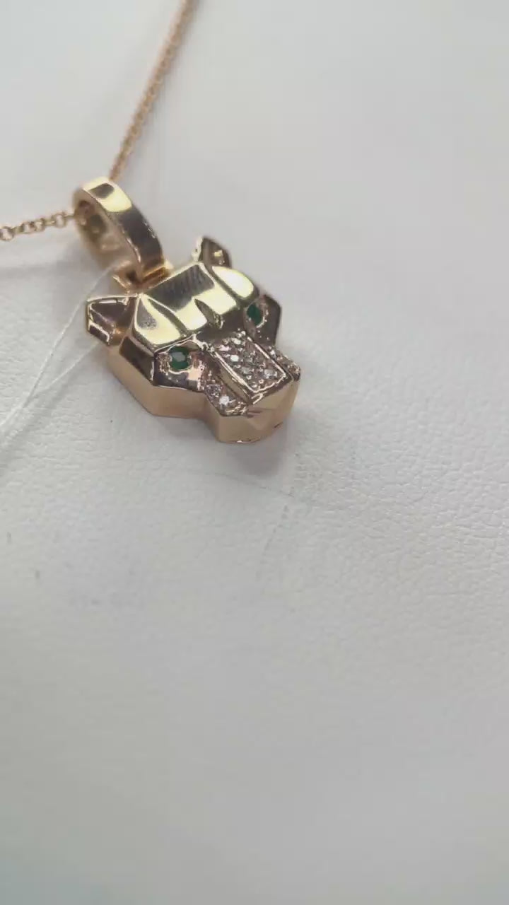 Panther Leopard Jaguar Lion Rose Gold Green Emerald Eye Diamond Pendant Necklace