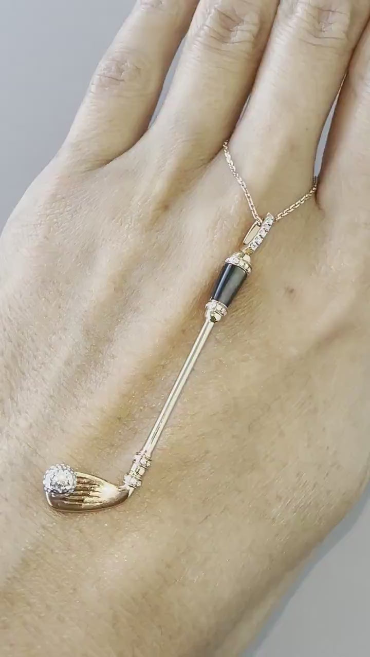 Diamond Black Grey Mother of Pearl Golf Club Birdie Jewelry 18 Karat Rose Gold C