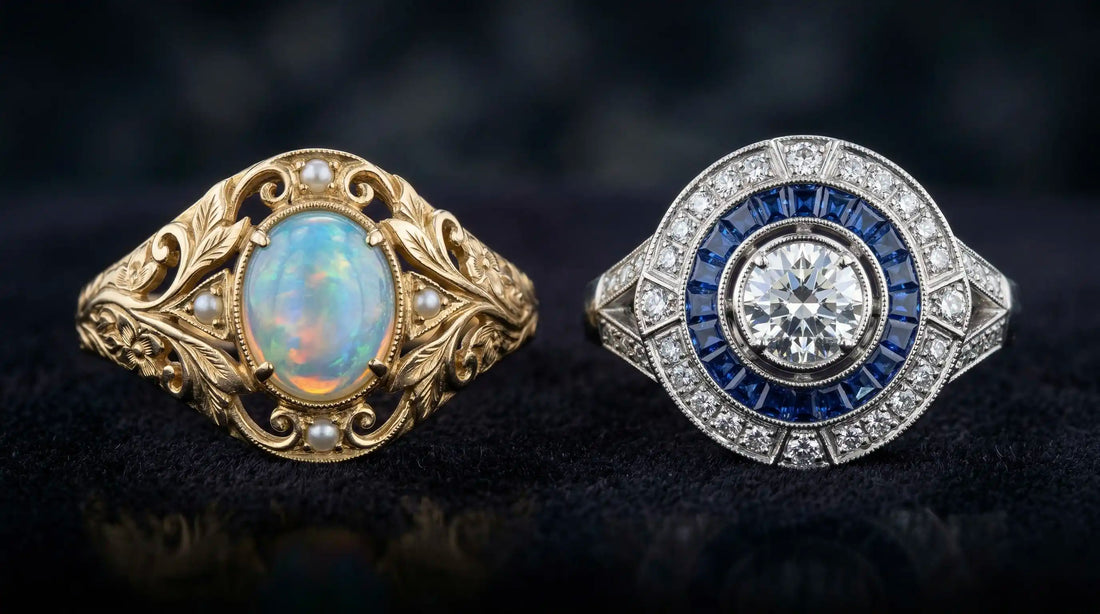 Art Nouveau vs Art Deco Jewelry: Motifs, Metals, and Stone Cuts
