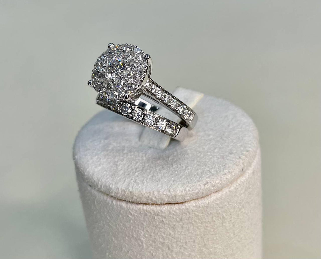 Classic Engagement Wedding Diamond Illusion Set Pave Cluster 14K White Gold Ring