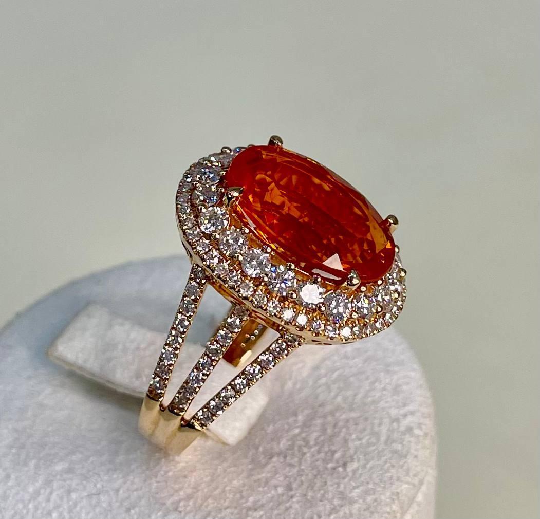Fire Opal Oval Shape Cut Diamond Halo 14 Karat Rose Gold Statement Classic Ring