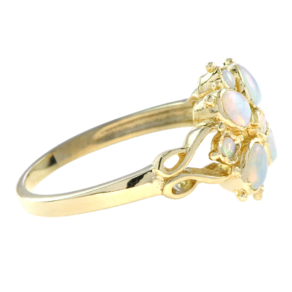 Spring Bloom Pure White Opal Floral Flower Vintage Style 14K Yellow Gold Ring