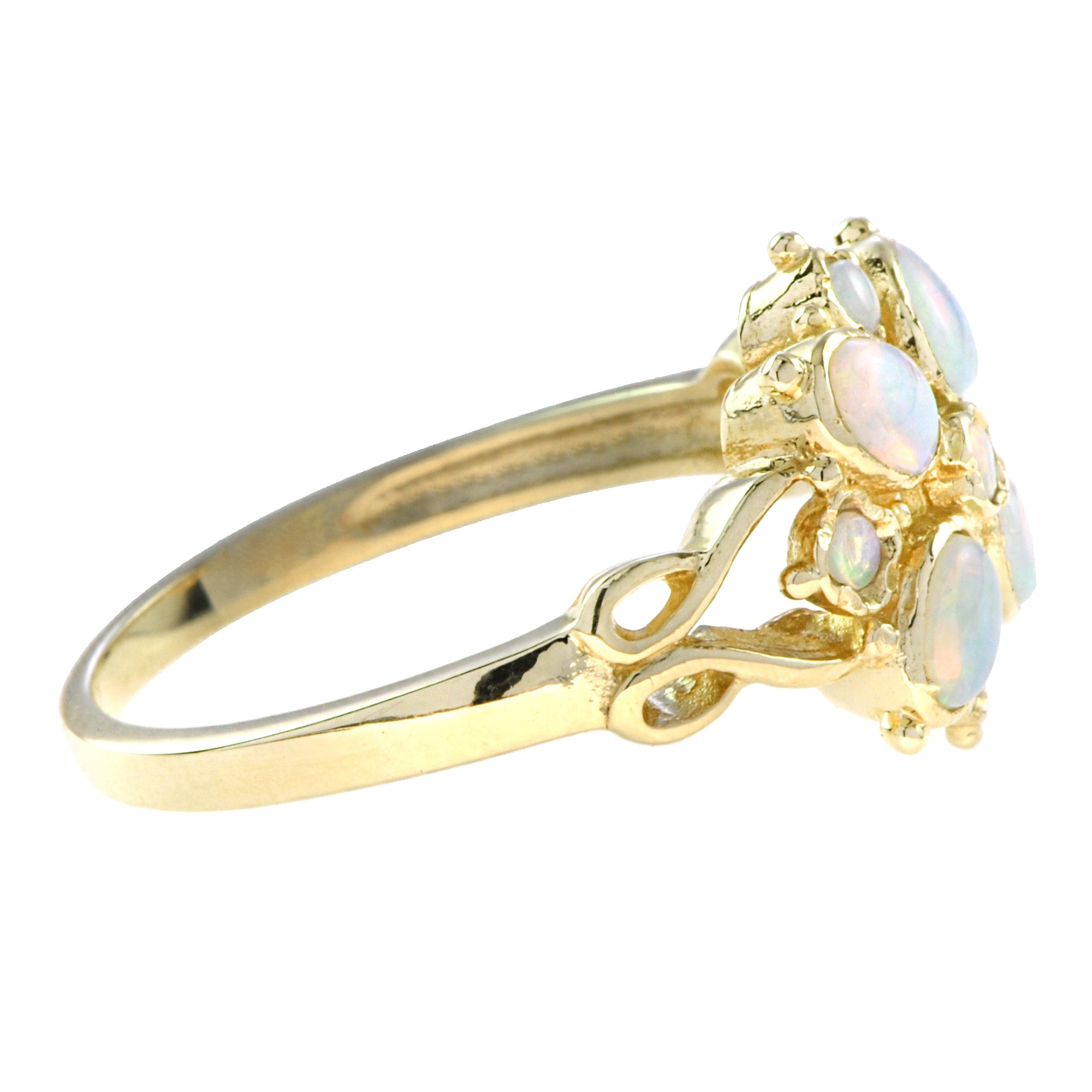 Spring Bloom Pure White Opal Floral Flower Vintage Style 14K Yellow Gold Ring