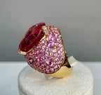 Pink Tourmaline Rubellite Pink Sapphire Diamond Pave 18K Rose Gold Unique Ring