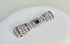 Emerald Cut Red Ruby White Diamond Filigree 18 Karat White Gold Brooch Pin