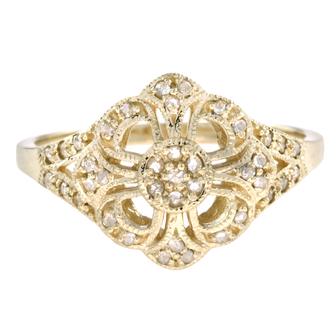 Spring Bloom Vintage Style Edwardian Inspired Diamond 14K Yellow Gold Ring