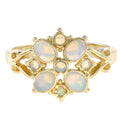 Spring Bloom Pure White Opal Floral Flower Vintage Style 14K Yellow Gold Ring
