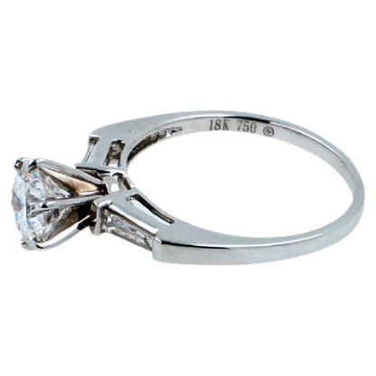 1.00 Carat Round Shape Brilliant Cut Diamond 18k White Gold Baguette Sides Ring