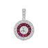 Art Deco Style Diamond & Red Pink Ruby Halo Set 14K White Gold Pendant