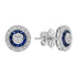 3mm Round Diamond & Blue Sapphire Double Halo Set Stud 14K White Gold Earrings