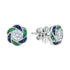 3.5mm Diamond Green Emerald & Blue Sapphire Rose Petal Stud 14K Gold Earrings