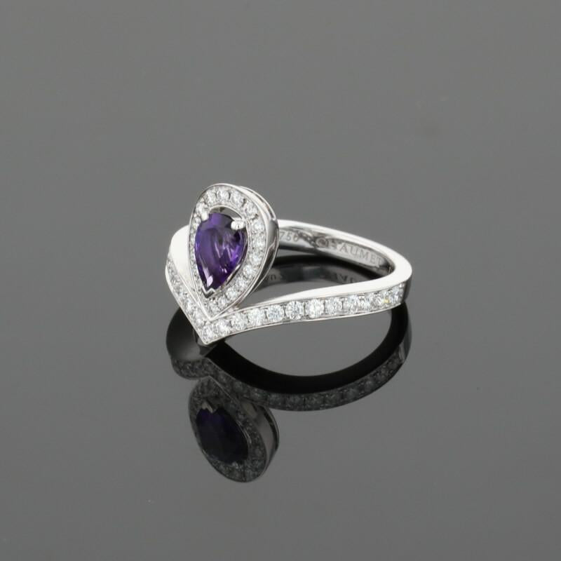 Chaumet Josephine Airette Diamonds & Pear Purple Amethyst 18K White Gold Ring