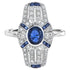 Shield Art Deco Style Inspired Blue Sapphire & Diamond Platinum Ring