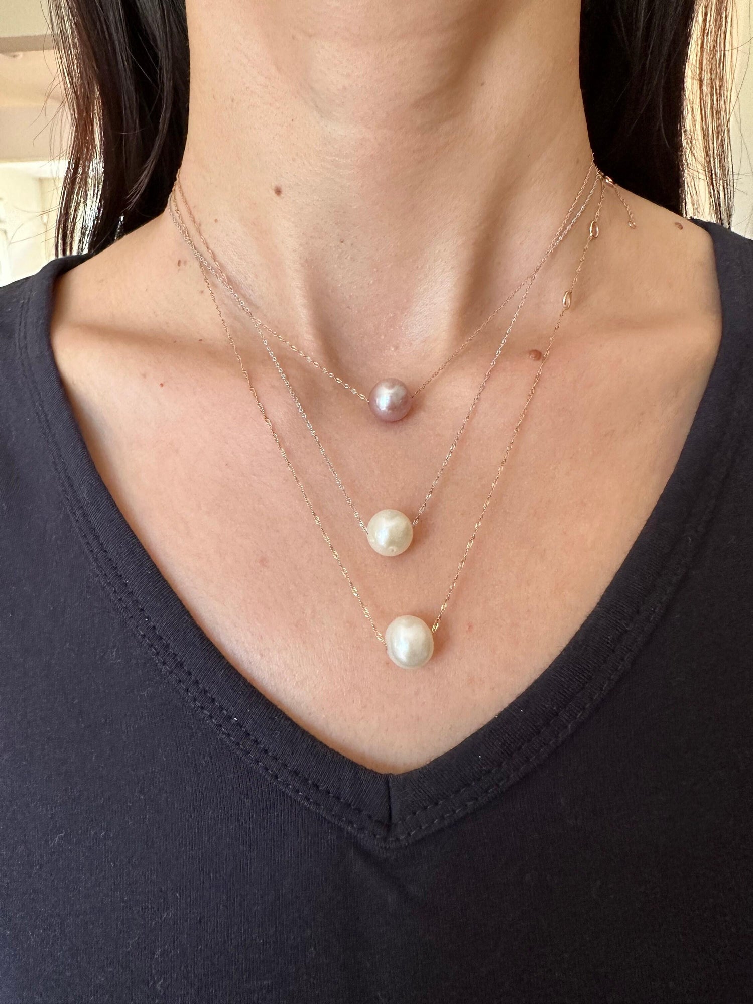 14 Karat White Gold White Pearl Layer Dainty Classic Beautiful Pearls Timeless U