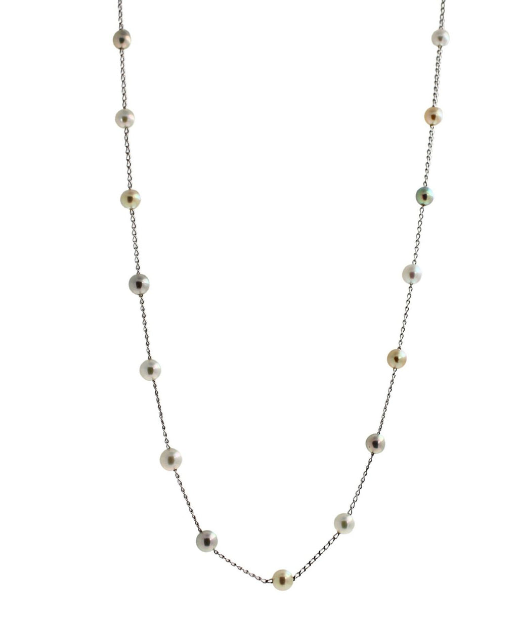 14 Karat White Gold Multi Color White Silver Grey Golden Akoya Pearl Bead Layer 