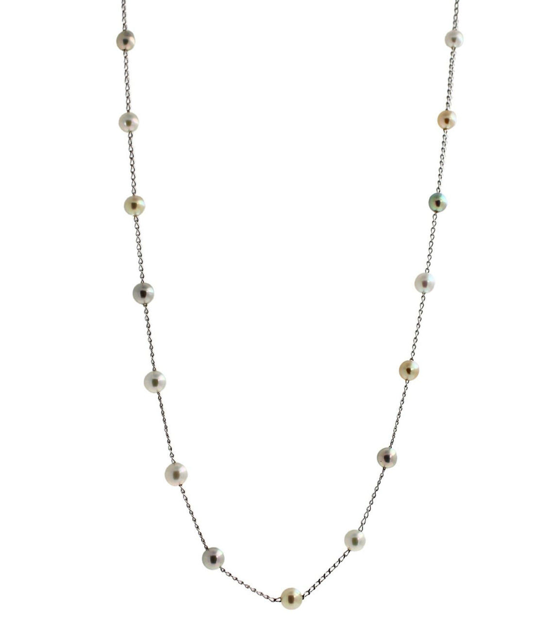 14 Karat White Gold Multi Color White Silver Grey Golden Akoya Pearl Bead Layer 