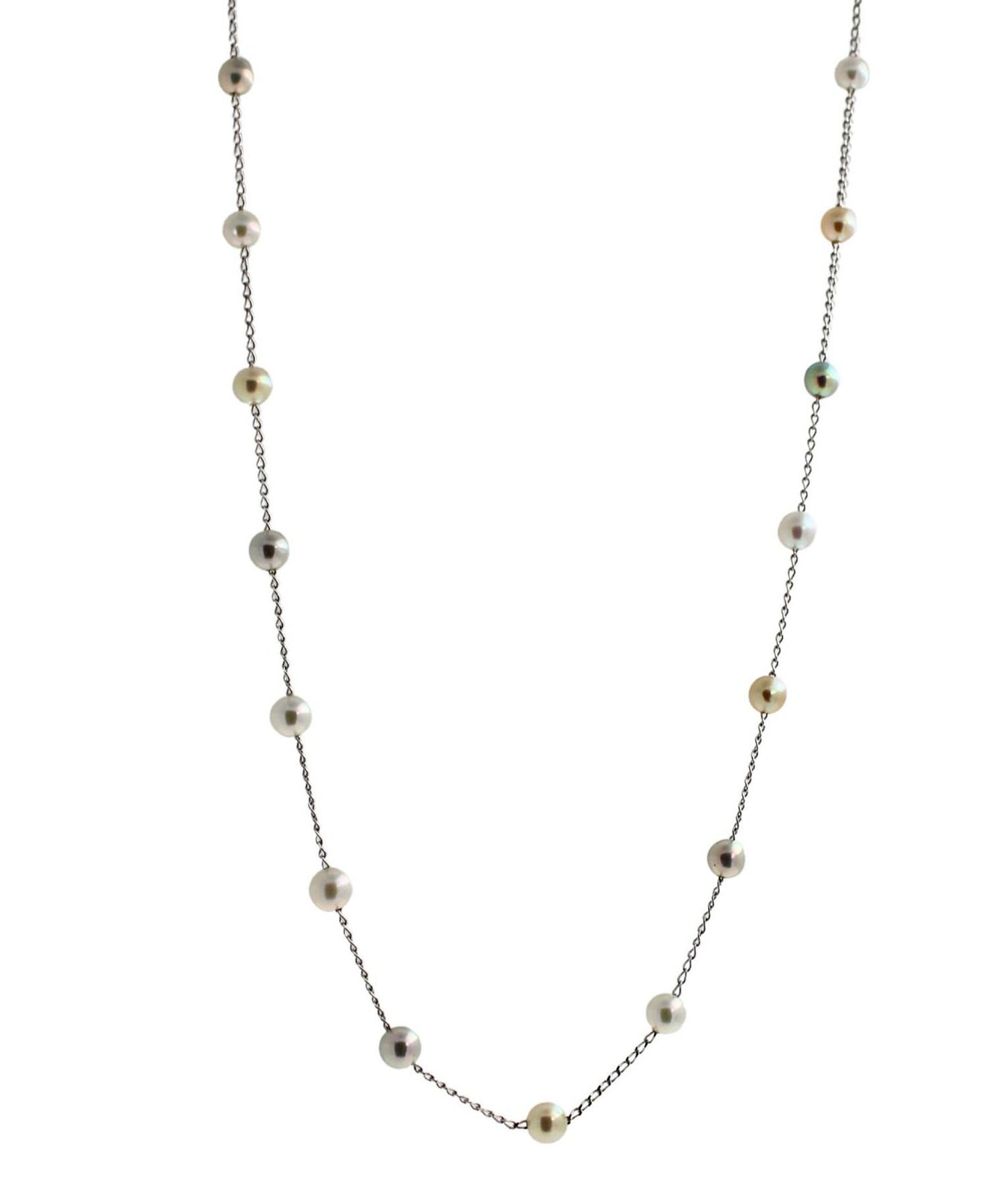 14 karat white gold multi color white silver grey golden akoya pearl bead layer 