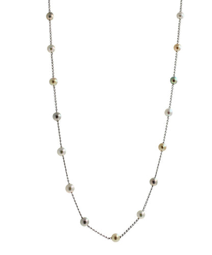 14 Karat White Gold Multi Color White Silver Grey Golden Akoya Pearl Bead Layer 