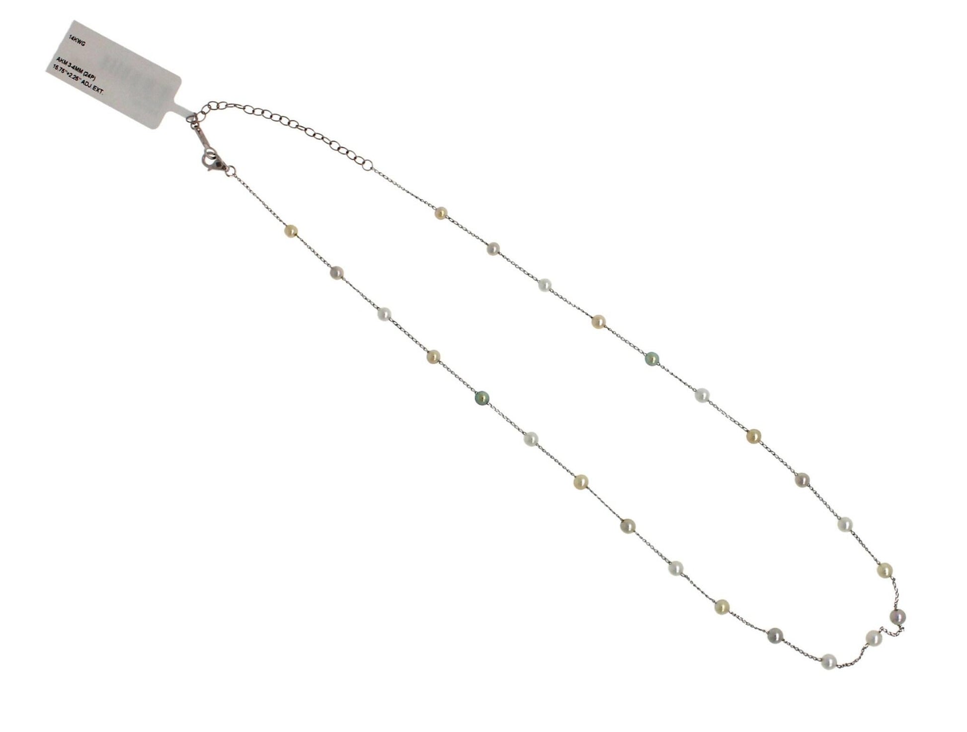 14 Karat White Gold Multi Color White Silver Grey Golden Akoya Pearl Bead Layer 