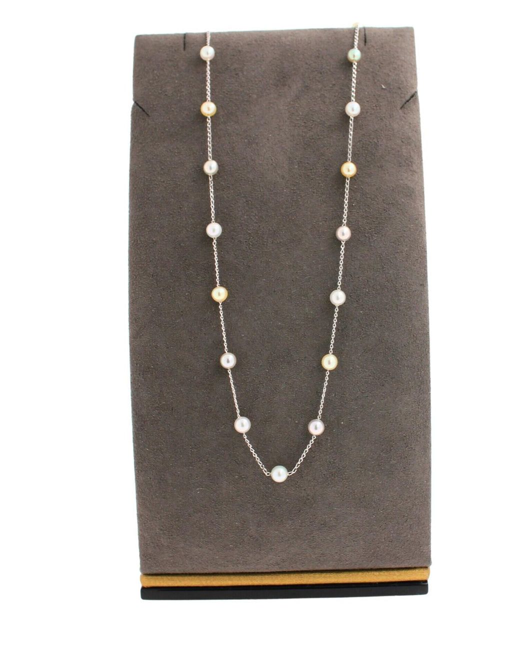 14 Karat White Gold Multi Color White Silver Grey Golden Akoya Pearl Bead Layer 
