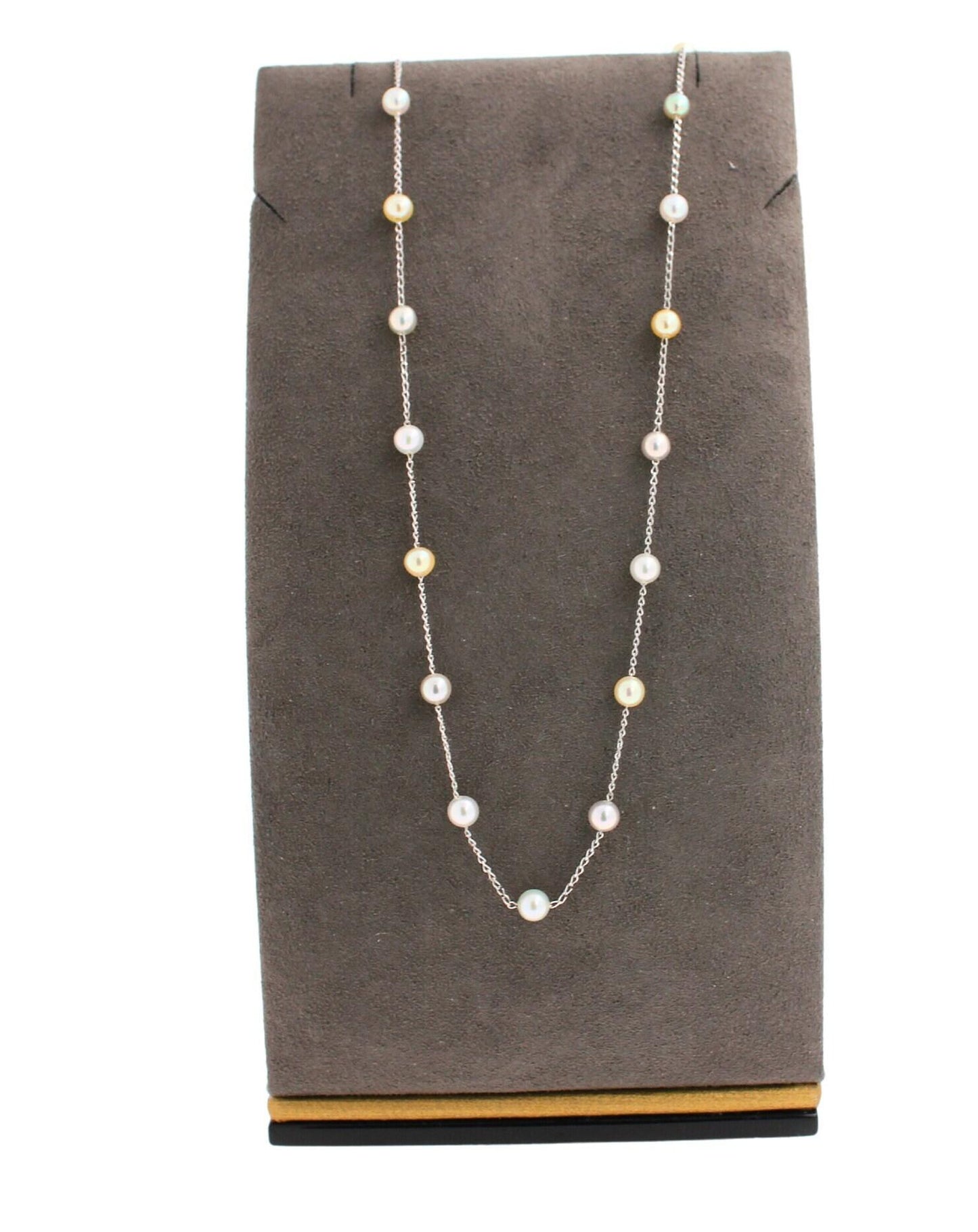 14 karat white gold multi color white silver grey golden akoya pearl bead layer 