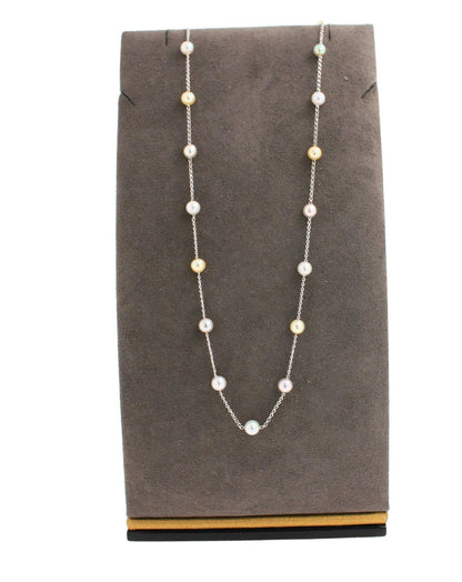 14 Karat White Gold Multi Color White Silver Grey Golden Akoya Pearl Bead Layer 