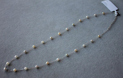 14 Karat White Gold Multi Color White Silver Grey Golden Akoya Pearl Bead Layer 
