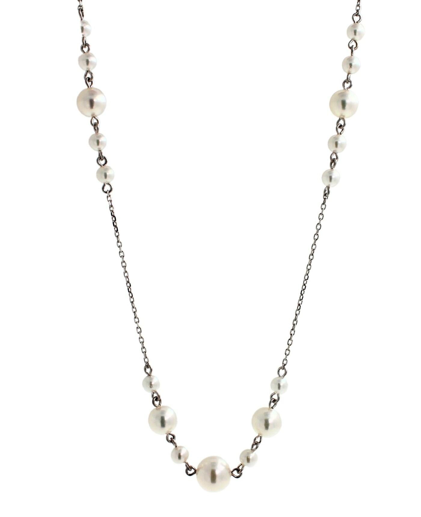 14 Karat White Gold White Silver Akoya Pearl Bead Layer Dainty Classic Beautiful