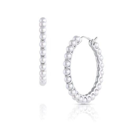 14 Karat White Gold White Silvery Baby Akoya Pearl Line Unique Statement Medium 