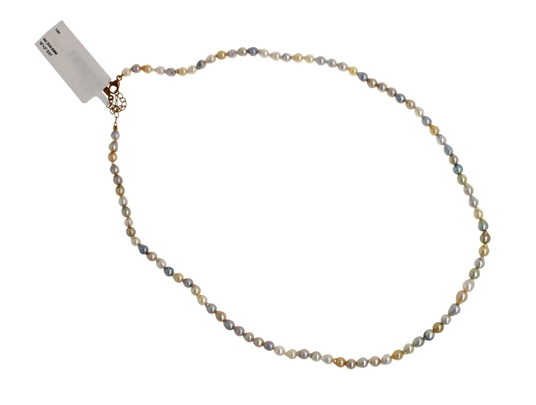 14 Karat Yellow Gold Multi Color White Silver Grey Golden Akoya Pearl Bead Layer