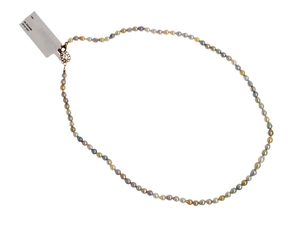 14 Karat Yellow Gold Multi Color White Silver Grey Golden Akoya Pearl Bead Layer