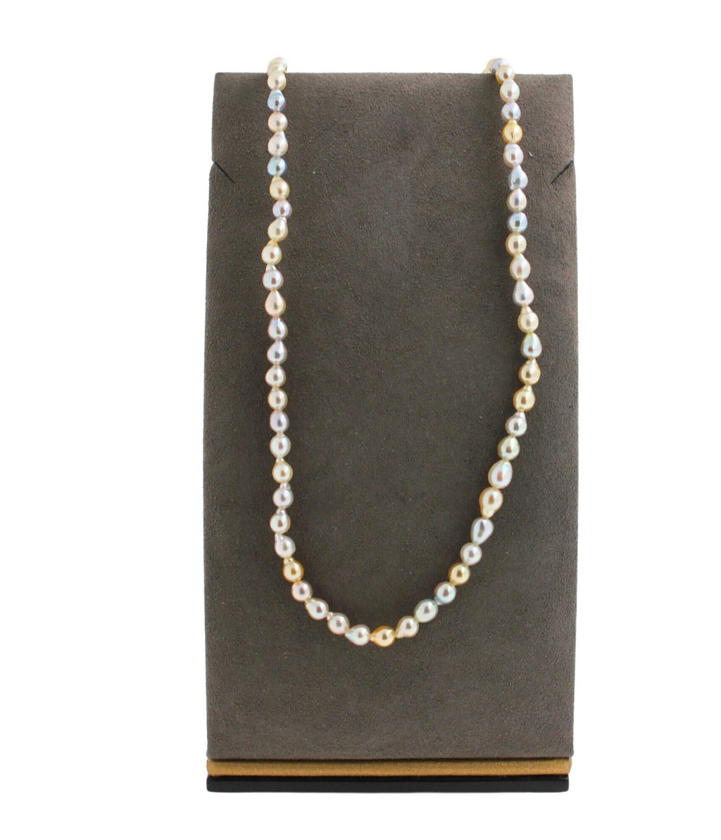 14 Karat Yellow Gold Multi Color White Silver Grey Golden Akoya Pearl Bead Layer