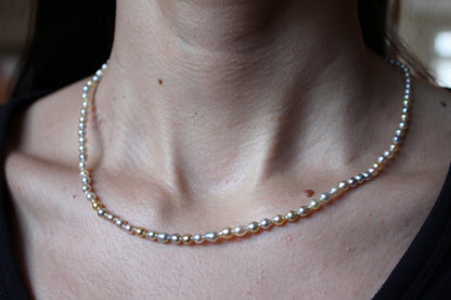 14 Karat Yellow Gold Multi Color White Silver Grey Golden Akoya Pearl Bead Layer