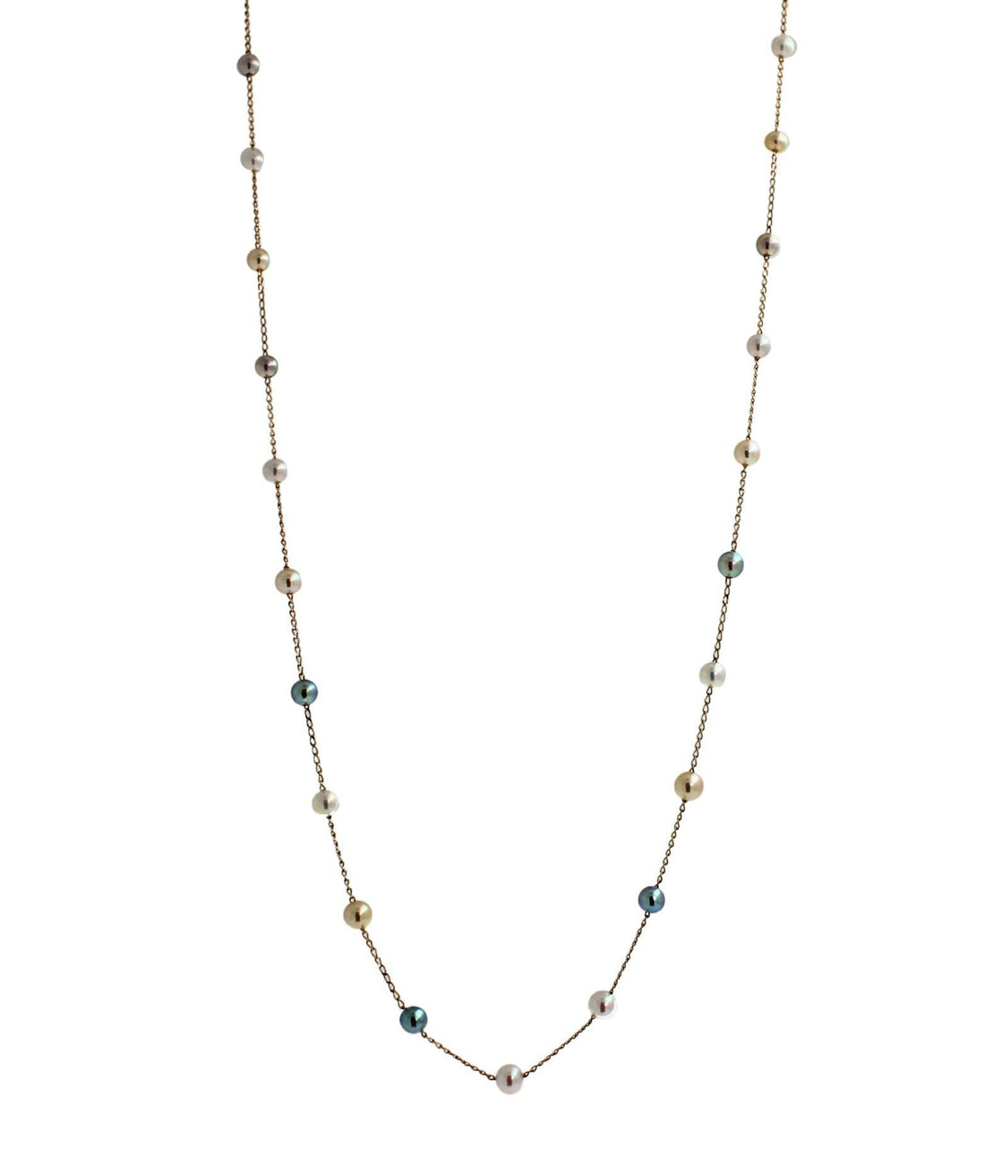 14 Karat Yellow Gold Multi Color White Silver Grey Golden Akoya Pearl Bead Layer