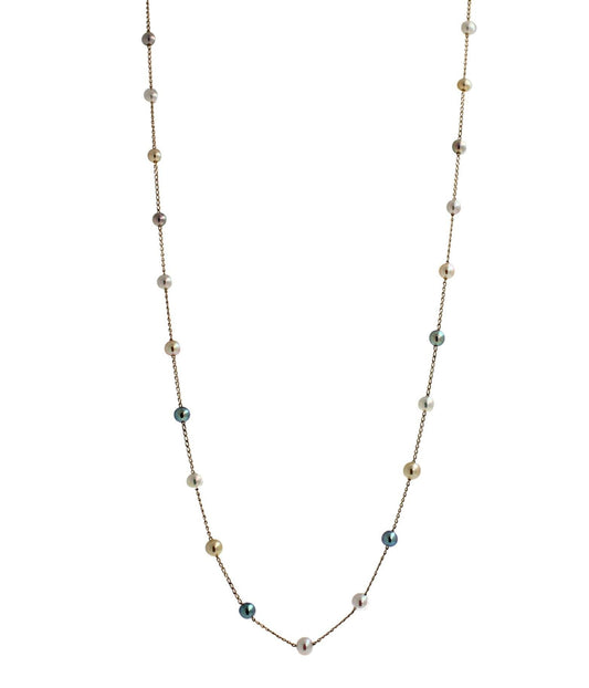 14 Karat Yellow Gold Multi Color White Silver Grey Golden Akoya Pearl Bead Layer