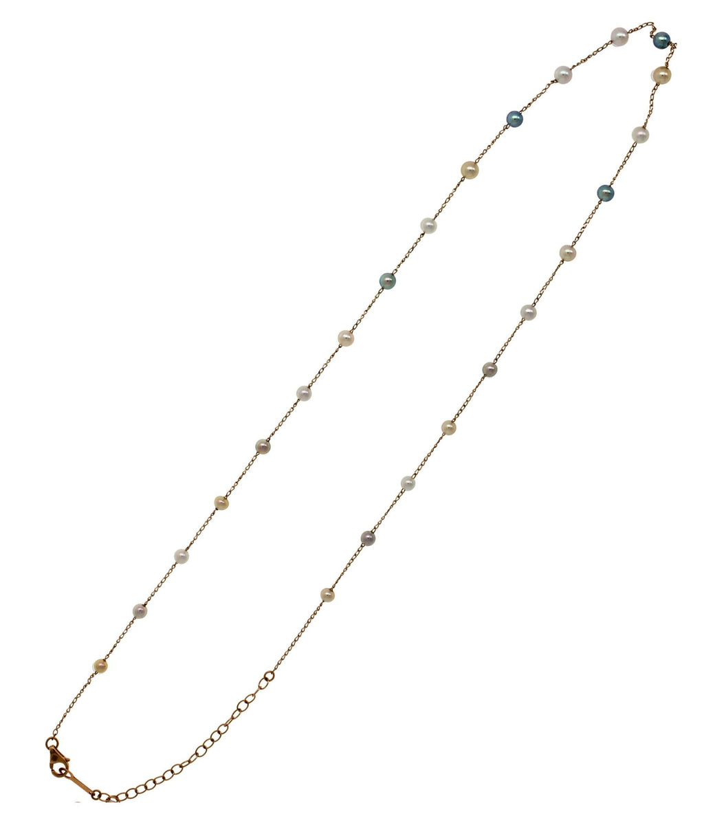 14 Karat Yellow Gold Multi Color White Silver Grey Golden Akoya Pearl Bead Layer