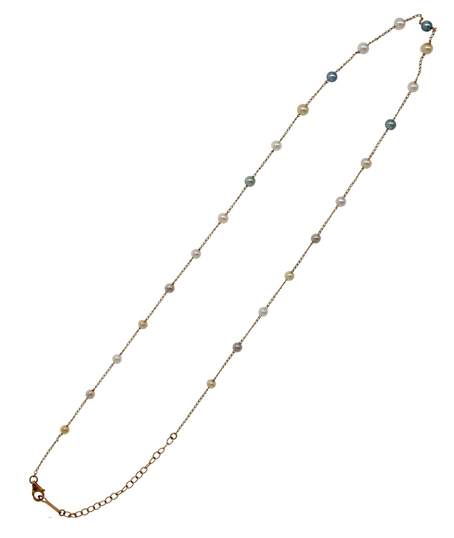14 Karat Yellow Gold Multi Color White Silver Grey Golden Akoya Pearl Bead Layer