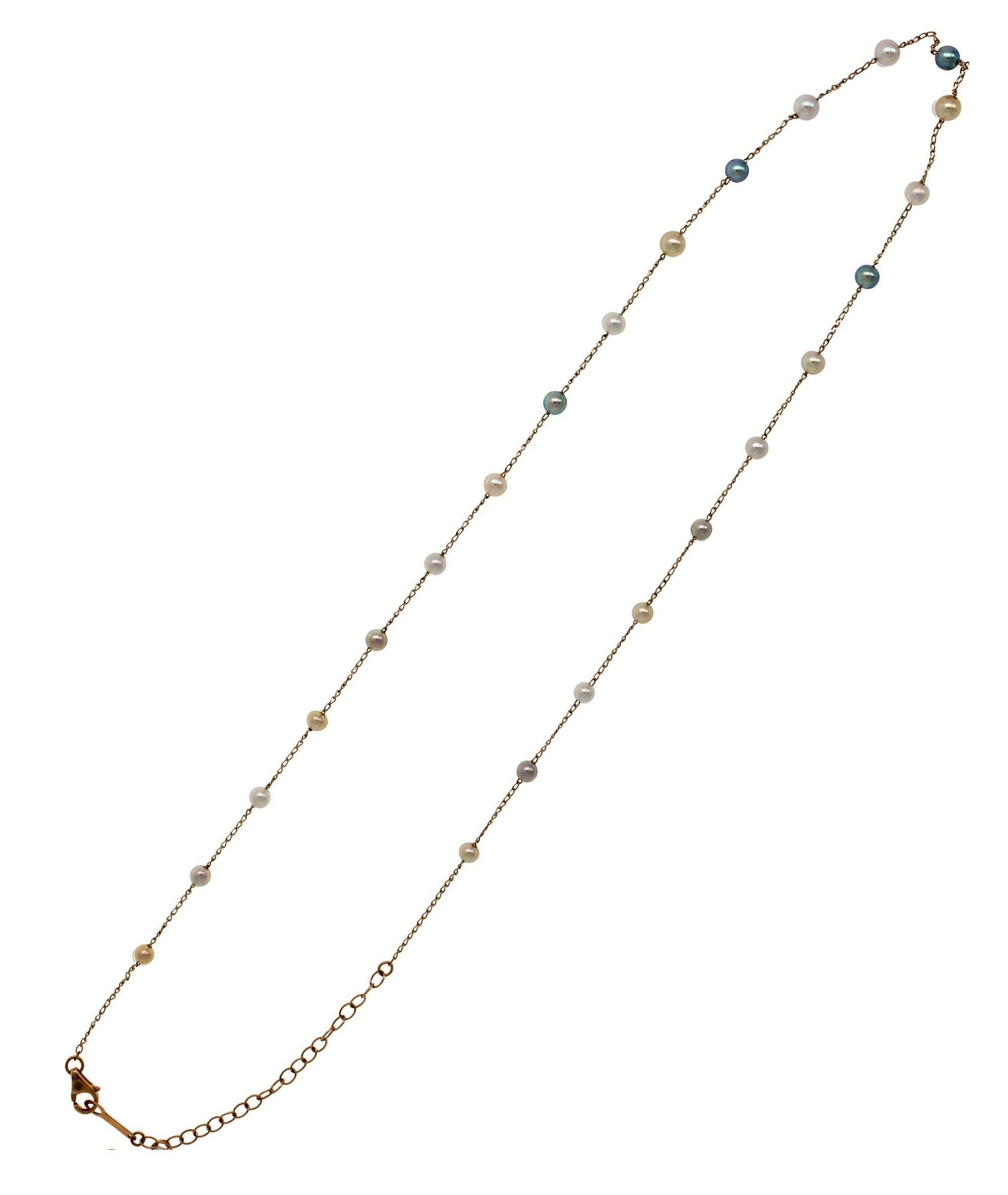14 Karat Yellow Gold Multi Color White Silver Grey Golden Akoya Pearl Bead Layer