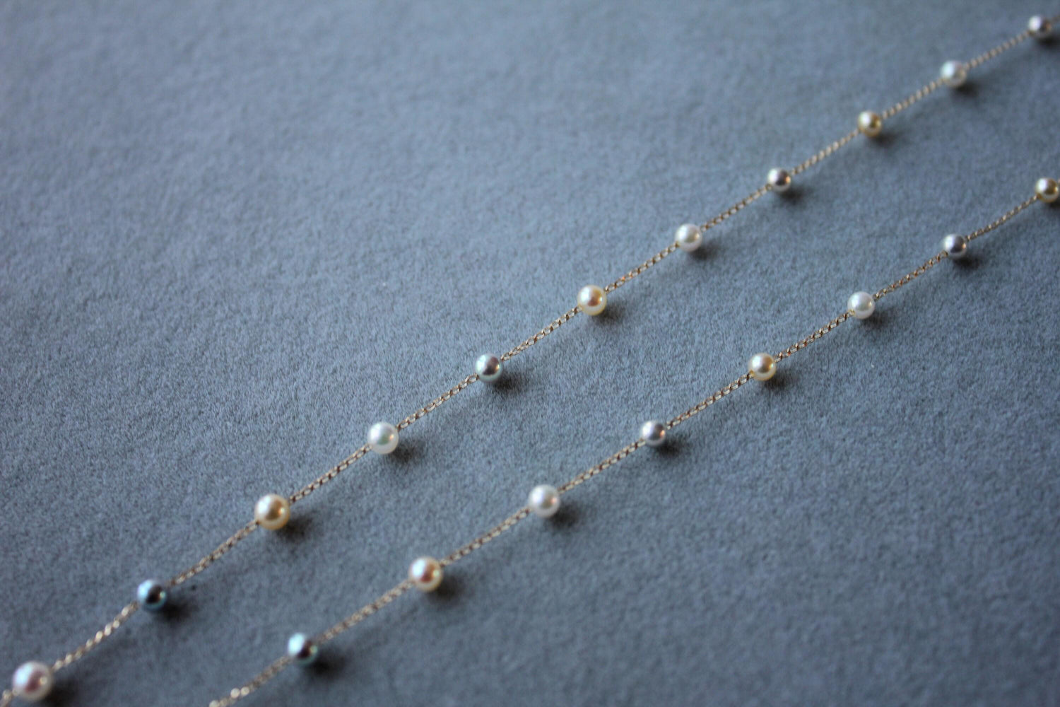 14 Karat Yellow Gold Multi Color White Silver Grey Golden Akoya Pearl Bead Layer