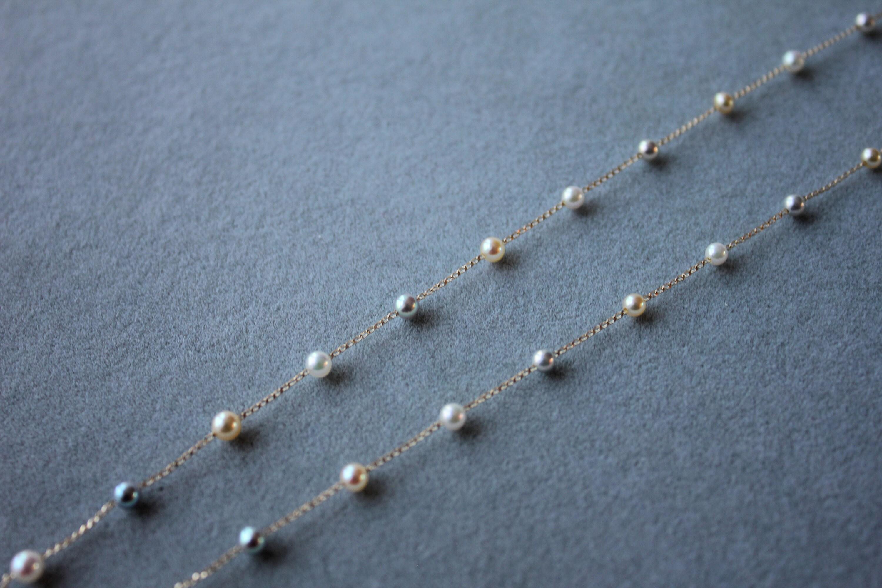 14 Karat Yellow Gold Multi Color White Silver Grey Golden Akoya Pearl Bead Layer